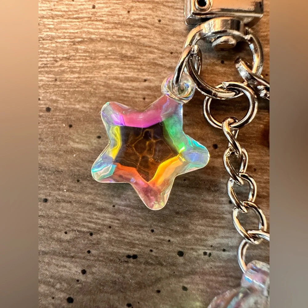 Iridescent Bear Keychain with Star and Trust Charm